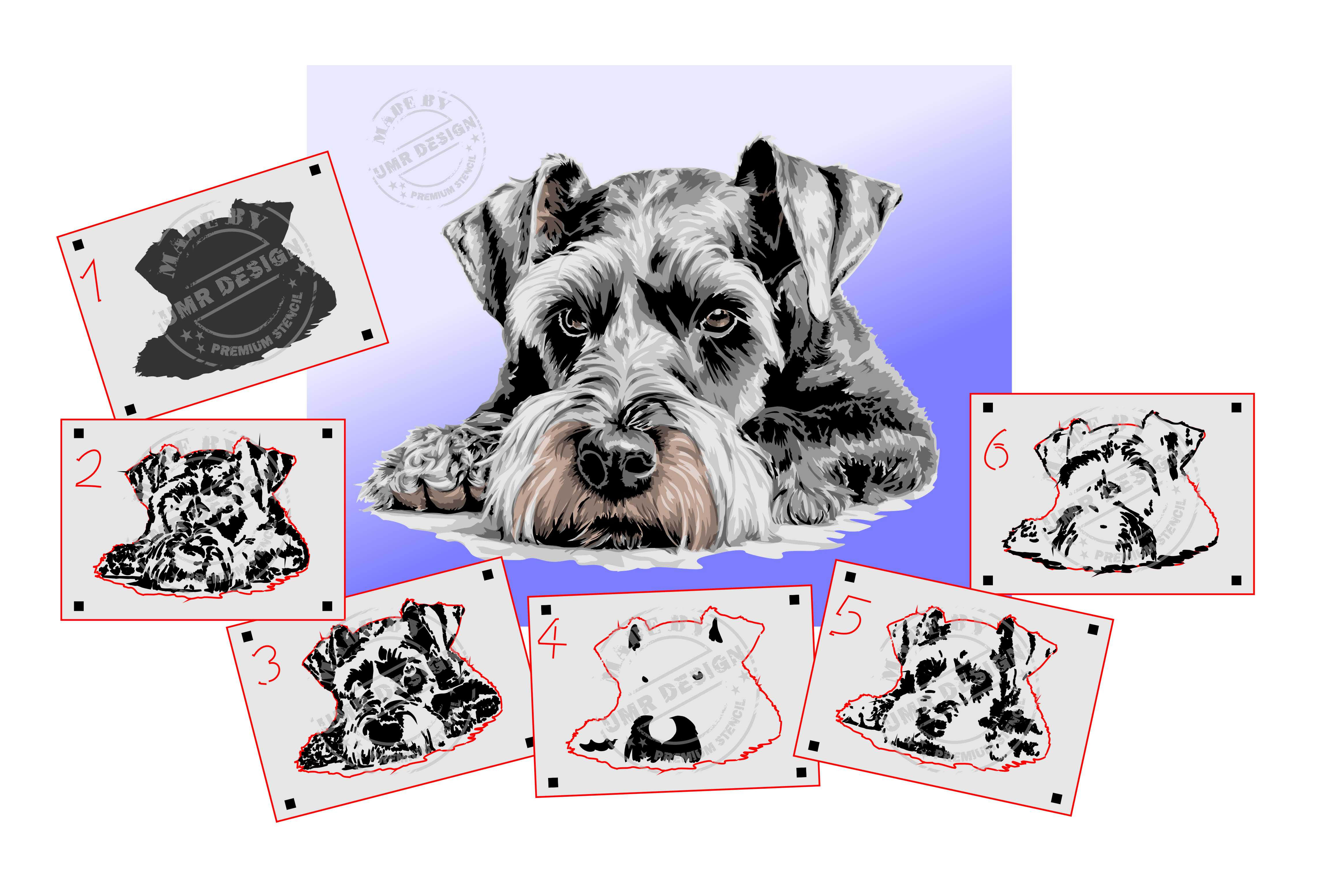 AS-403 Schnauzer Step by Step Schablone für Acryl, Airbrush, Spray, Lacke und Wandfarbe  Größe M