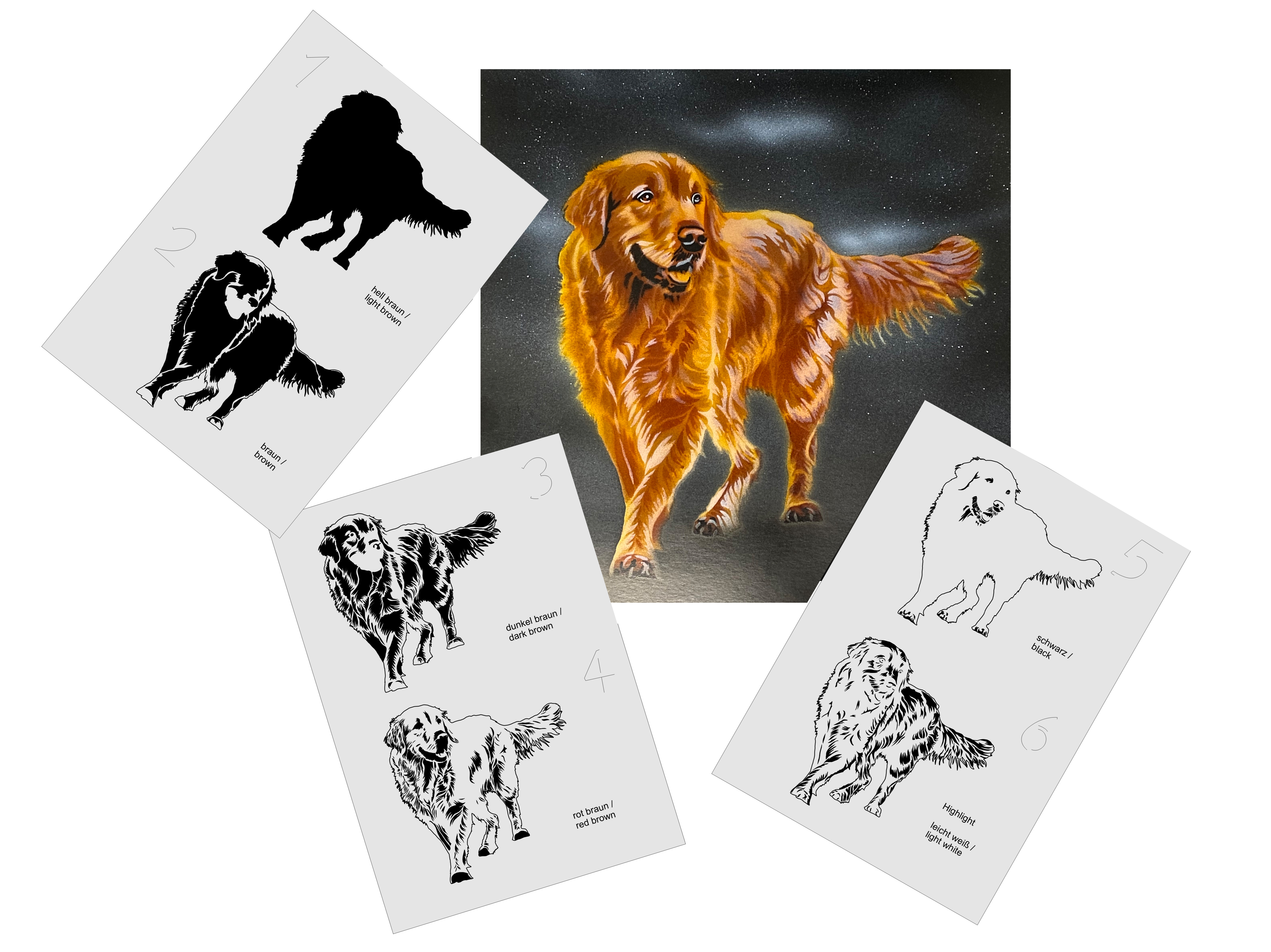 AS-355 Golden Retriever Step by Step Airbrushschablone XL