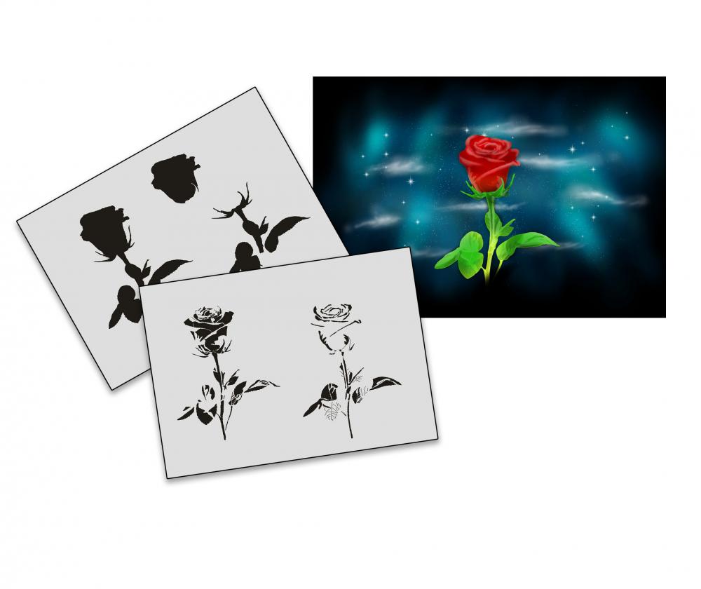 AS-189 Rose Step by Step Airbrushschablone Größe L