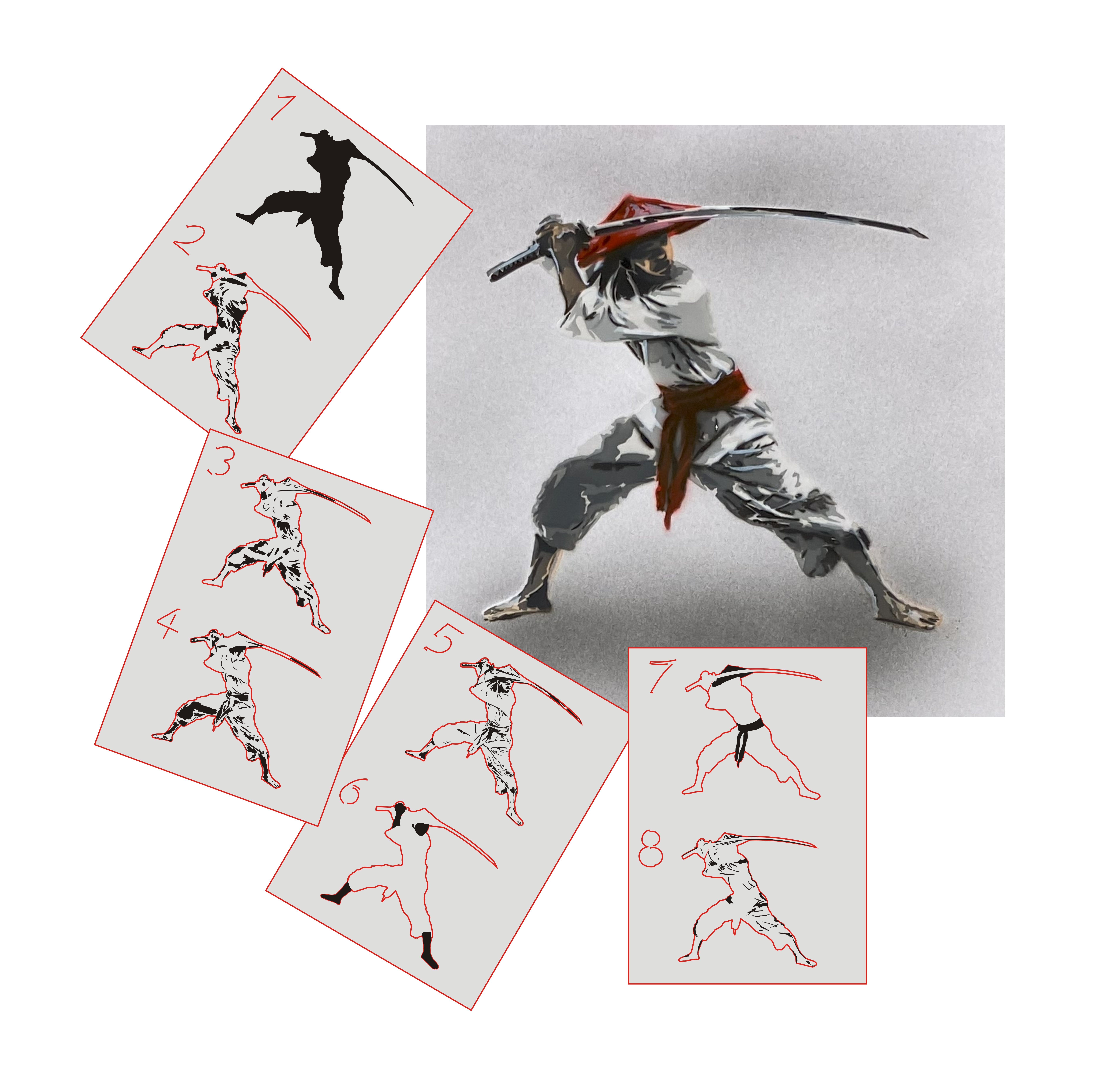 AS-382 Samurai Step by Step Schablone für Acryl, Airbrush, Spray, Lacke und Wandfarbe  Größe M