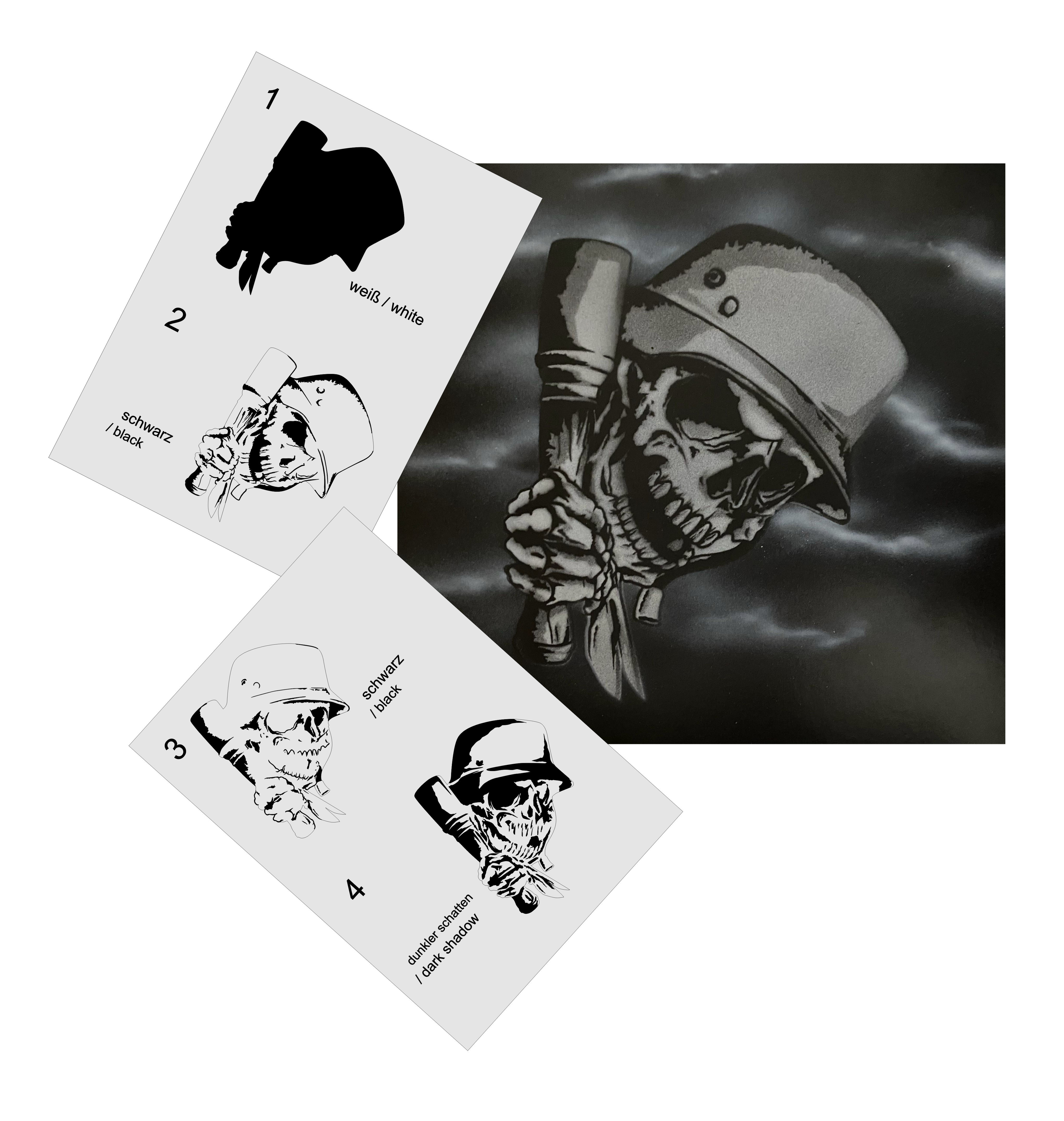 AS-346 Skull, Schädel Step by Step Airbrushschablone  XL