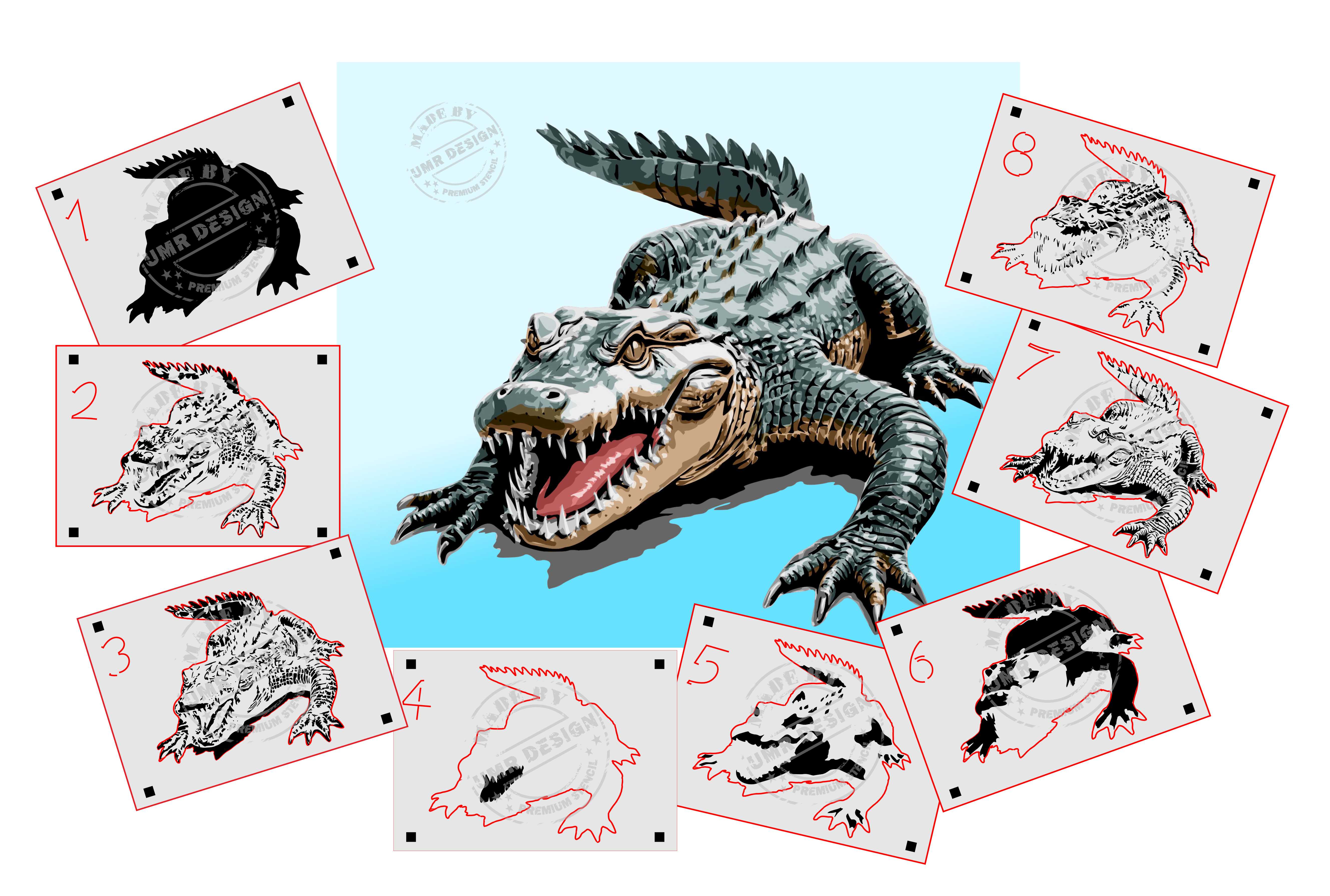AS-401 Alligator Krokodil Step by Step Schablone für Acryl, Airbrush, Spray, Lacke und Wandfarbe  Größe XL
