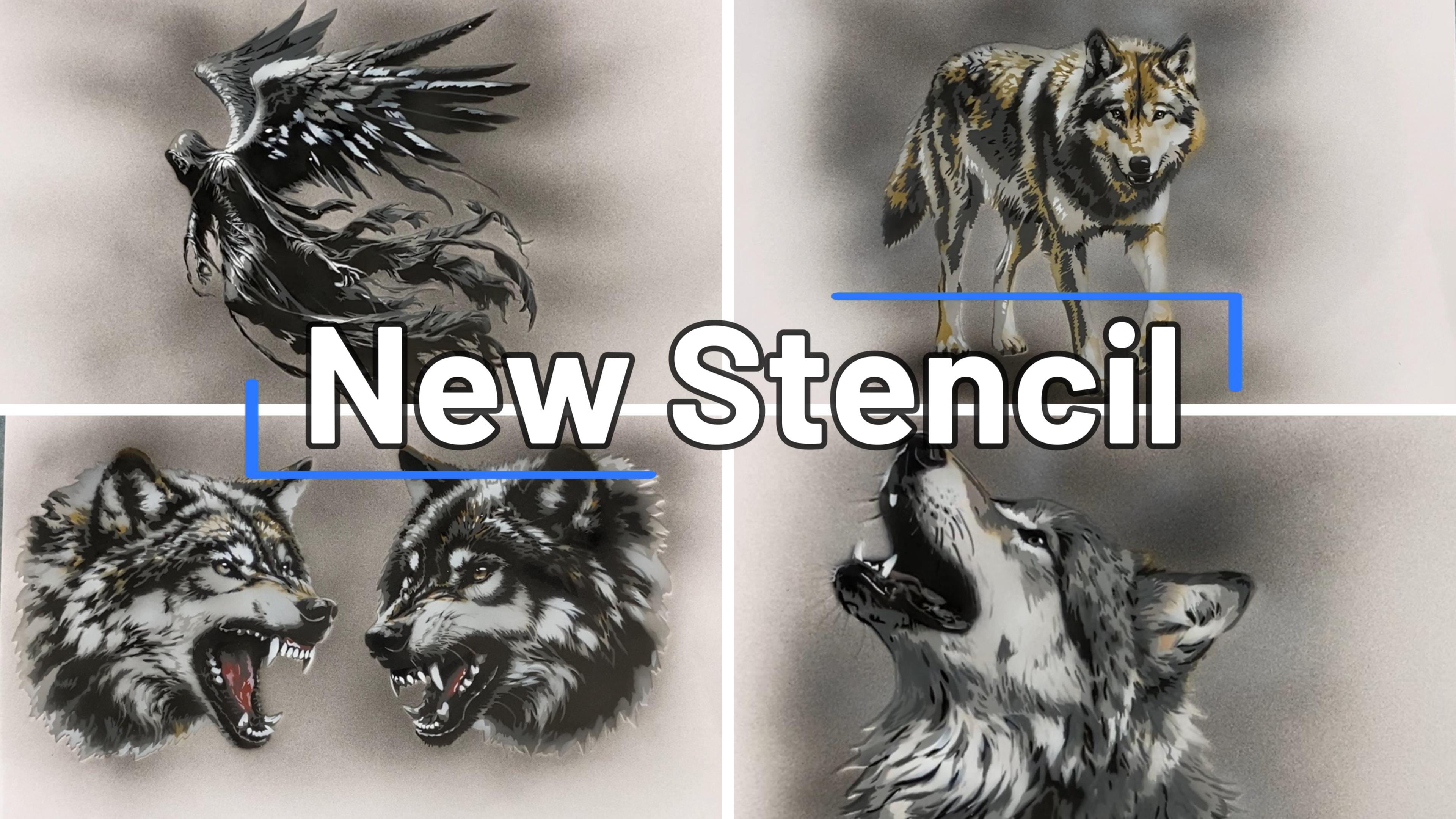 AS-366 Wolf Step by Step Schablone für Acryl, Airbrush, Spray, Lacke und Wandfarbe Größe XL