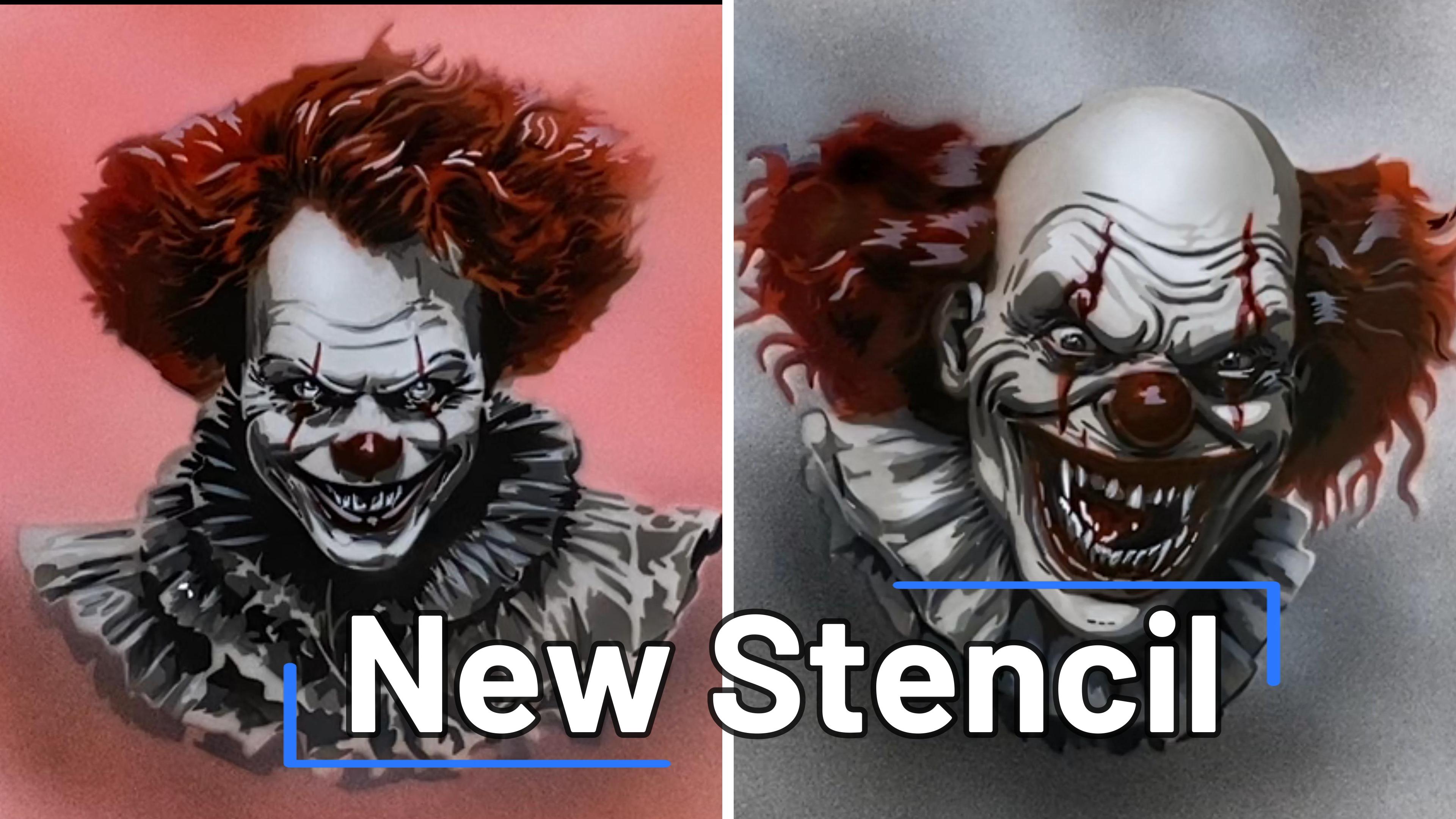 AS-374 Evil Clown Step by Step Schablone für Acryl, Airbrush, Spray, Lacke und Wandfarbe Größe S