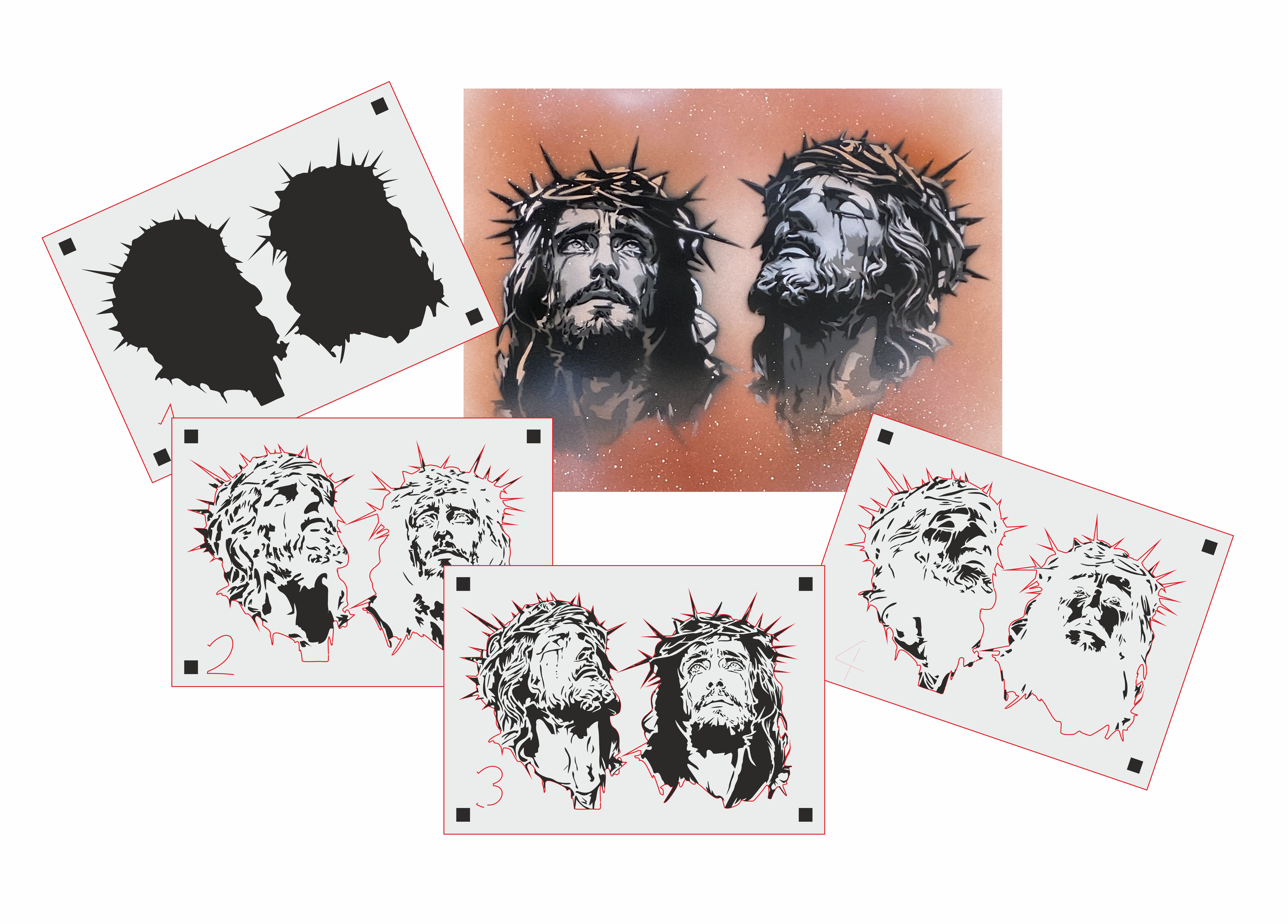 TS-001 Tattoo Style Schablone für Acryl, Airbrush, Spray, Lacke und Wandfarbe