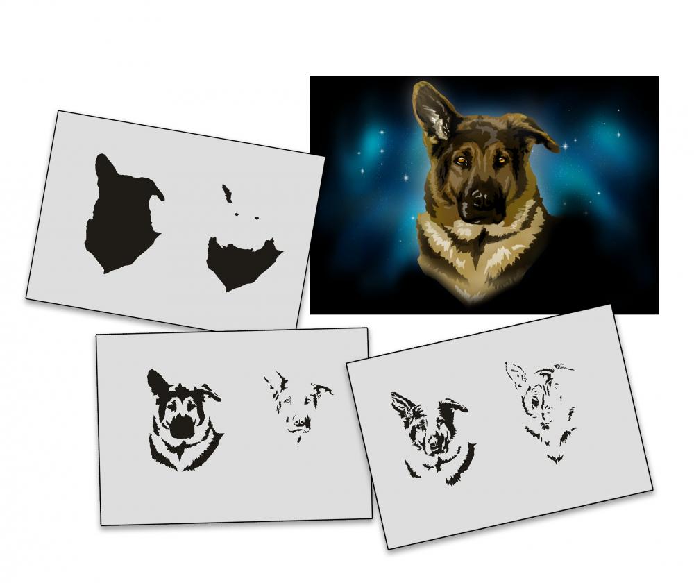 AS-333 Schäferhund Step by Step Airbrushschablone Größe XS