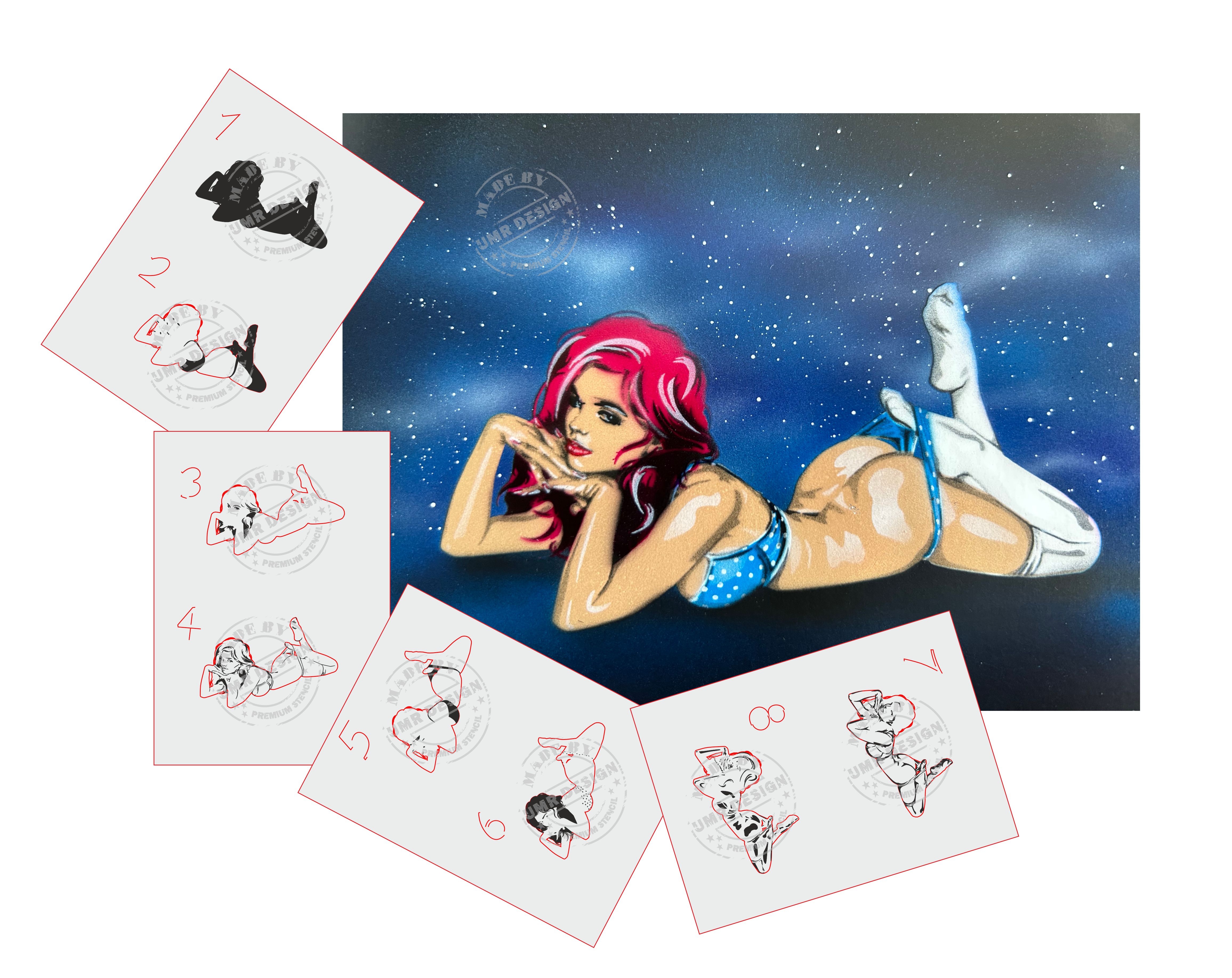 AS-345 Pinup Girl Step by Step Airbrushschablone  XL