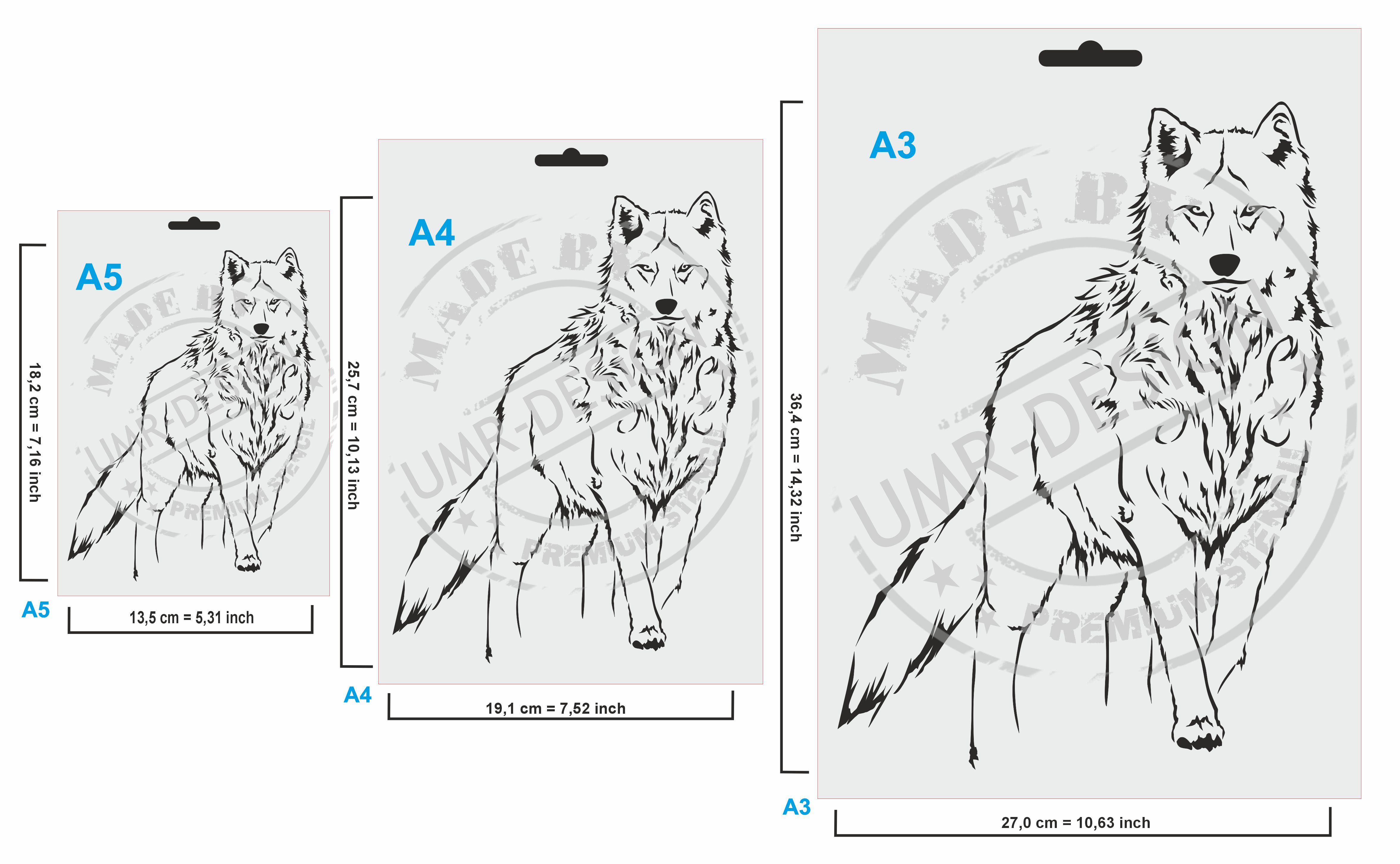 W-635 Wolf Single Layer Schablone für Acryl, Airbrush, Spray, Tattoo, Lacke und Wand Farbe A3