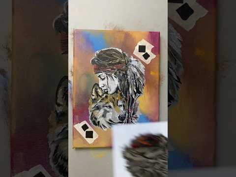 AS-409 Indianerin mit Wolf Step by Step Schablone für Acryl, Airbrush, Spray, Lacke und Wandfarbe Größe L