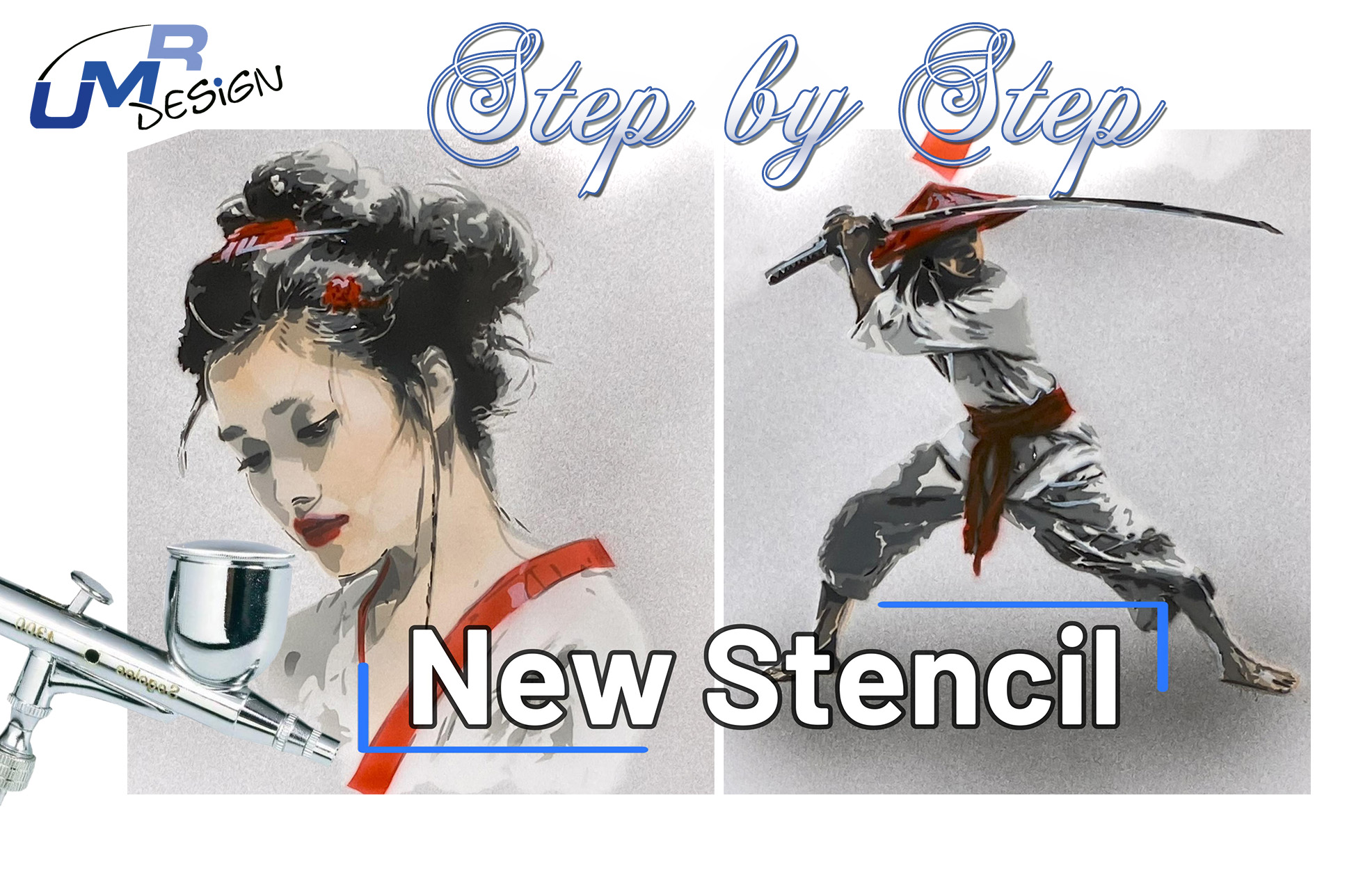 AS-382 Samurai Step by Step Schablone für Acryl, Airbrush, Spray, Lacke und Wandfarbe  Größe M