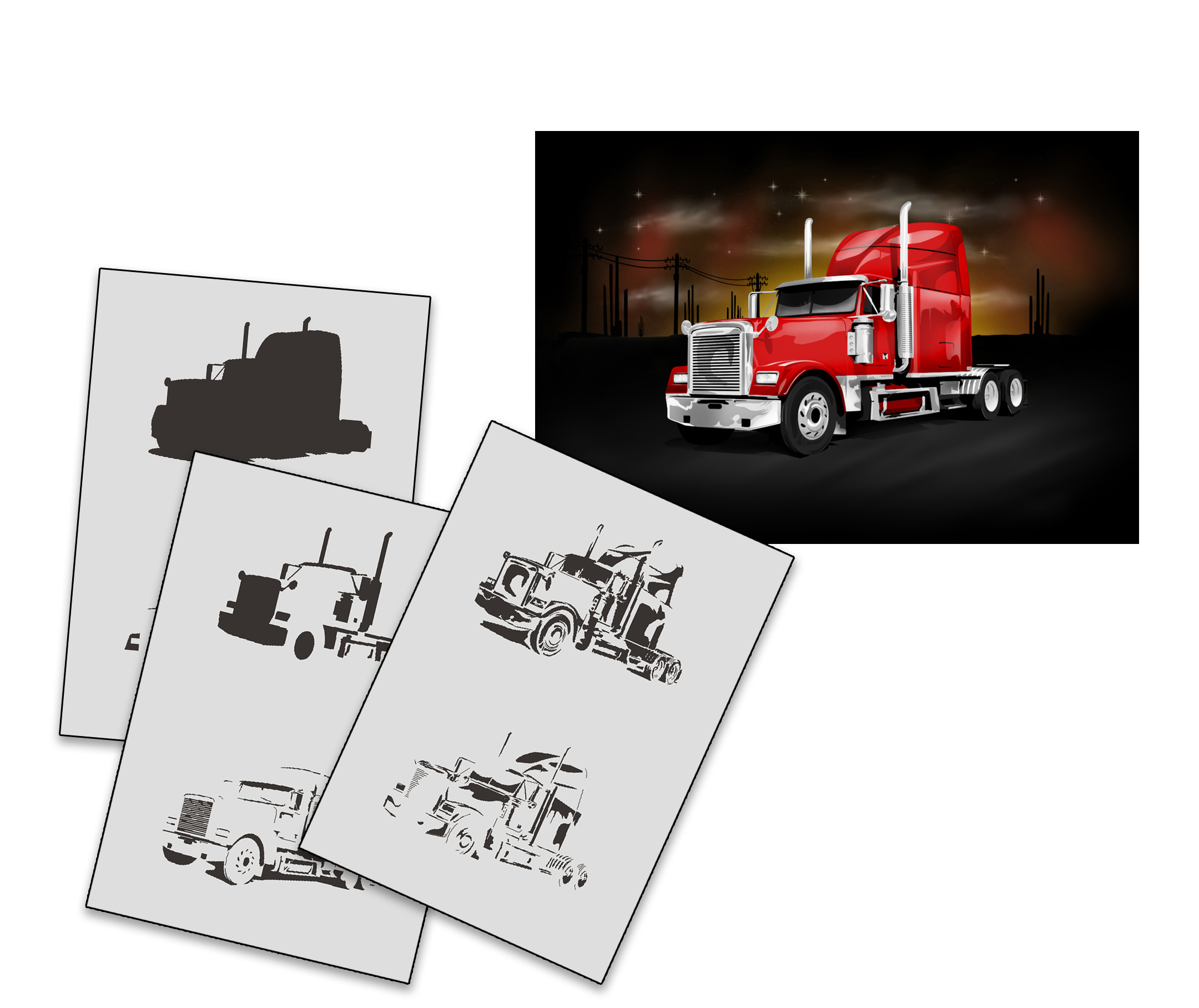 AS-257 LKW Step by Step Airbrushschablone Größe XS