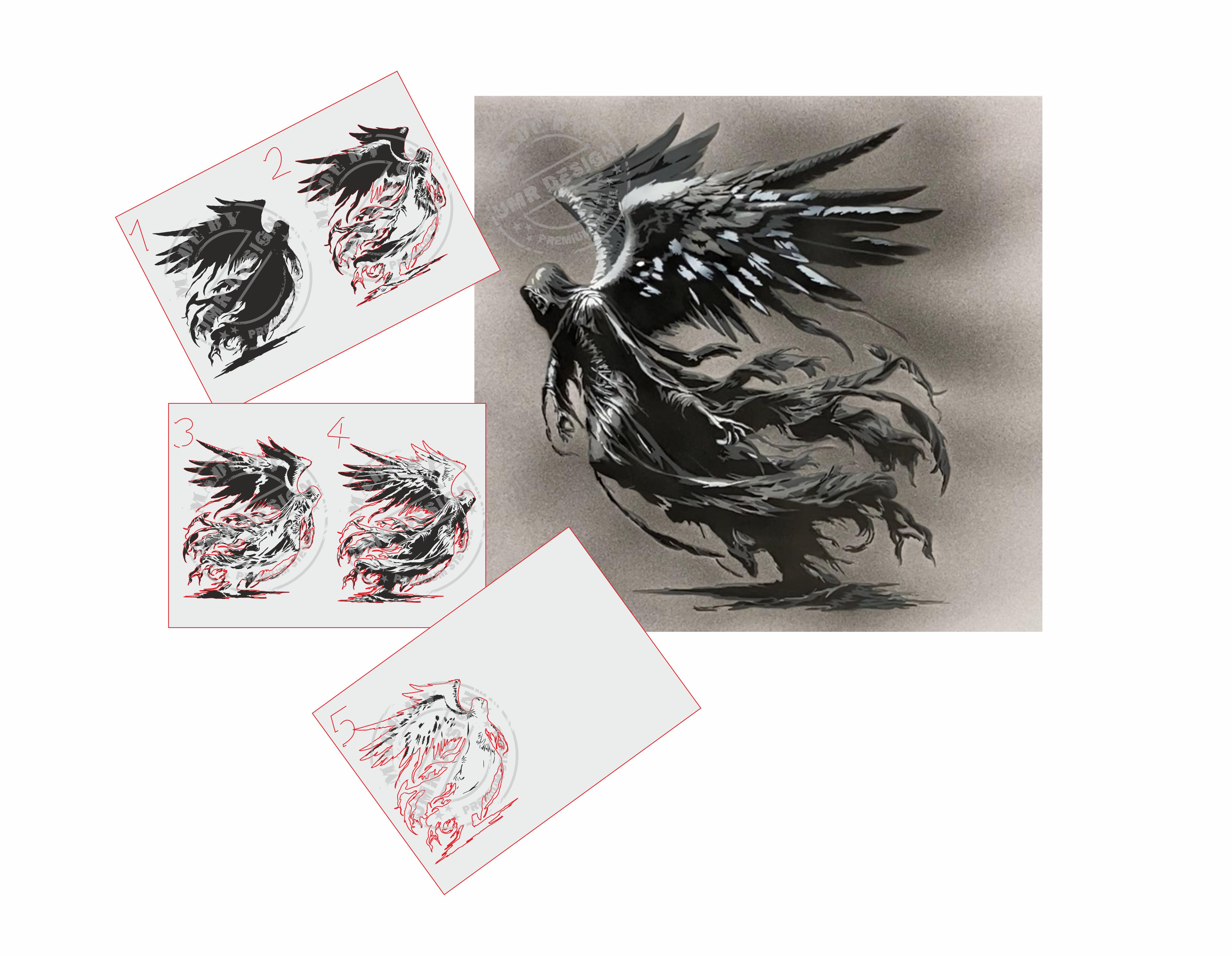AS-362 Dark Angel Step by Step Schablone für Acryl, Airbrush, Spray, Lacke und Wandfarbe Größe S, UMR-DESiGN 