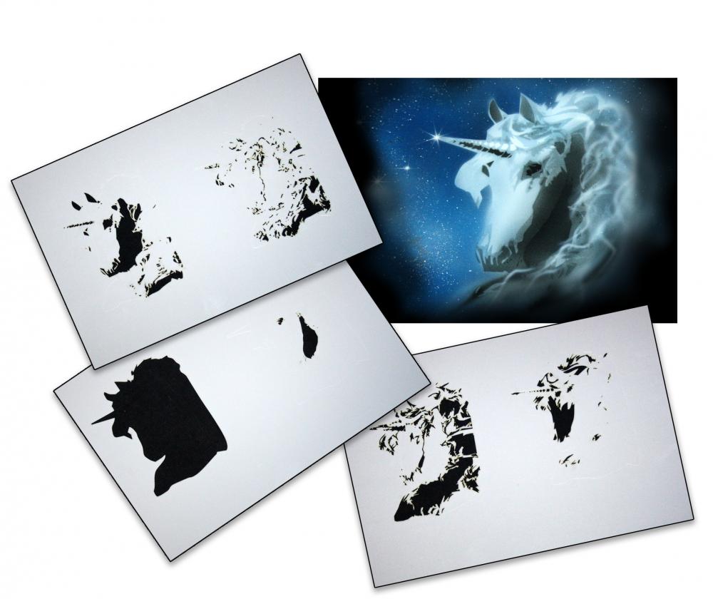 AS-061 Einhorn Step by Step Airbrushschablone Größe XL