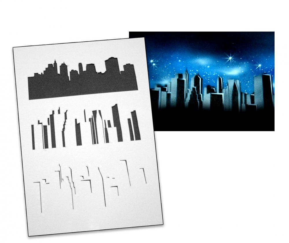 AS-057 Skyline Step by Step Airbrushschablone Größe S