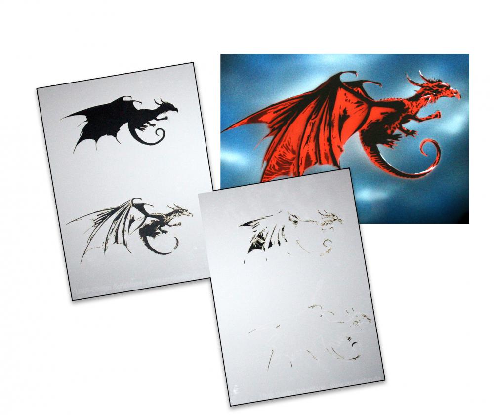 AS-003 Drache Step by Step Airbrushschablone Größe S
