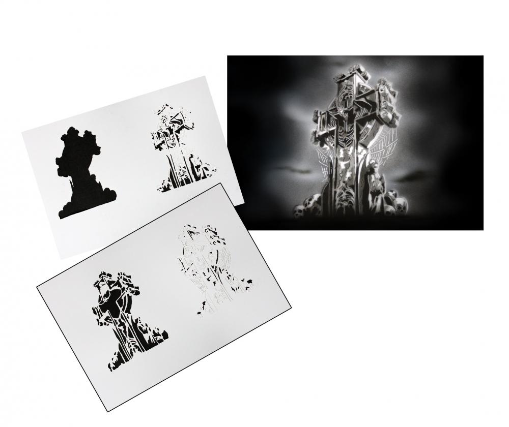 AS-115 Friedhof Kreuz Step by Step Airbrushschablone Größe M