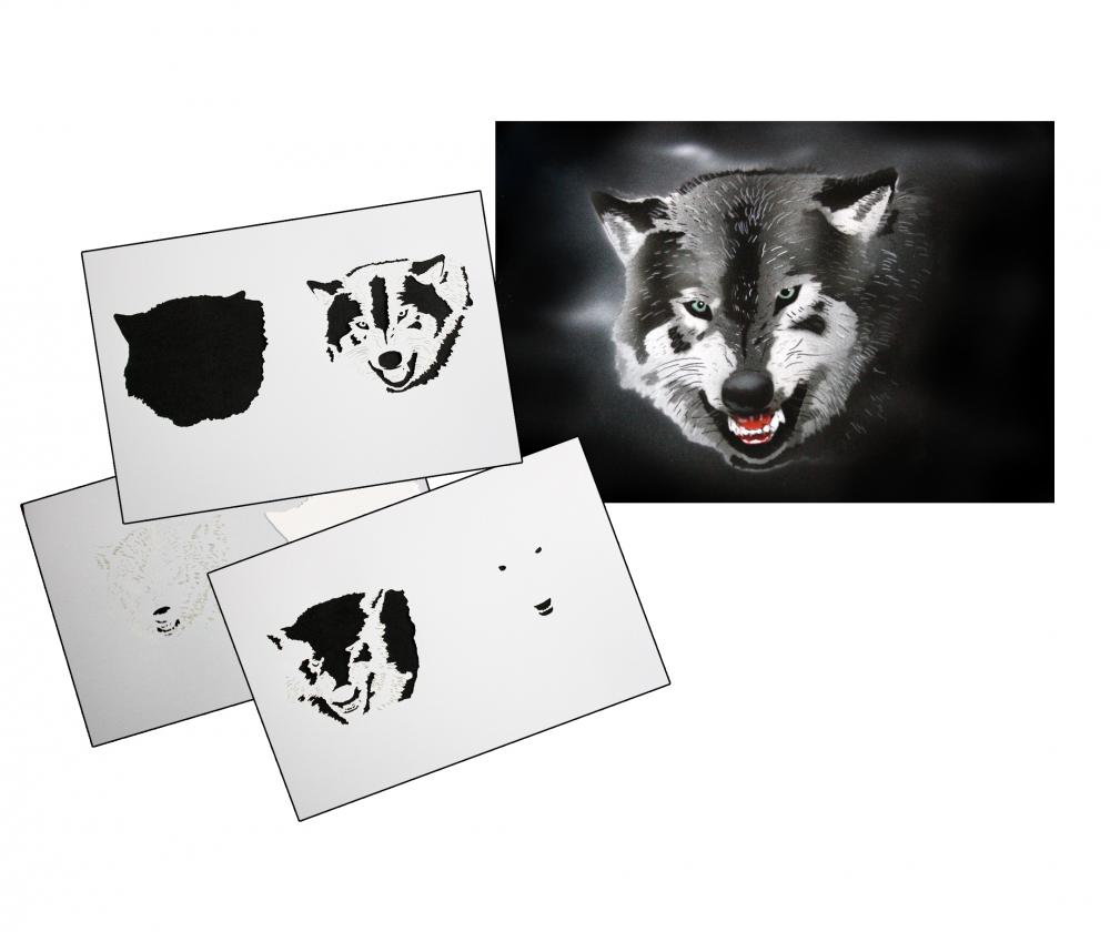 AS-113 Wolfskopf Step by Step Airbrushschablone Größe XS