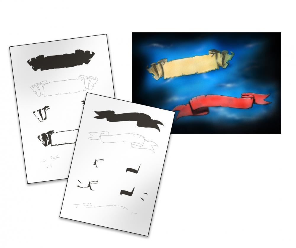 AS-142 Banner Step by Step Airbrushschablone Größe M