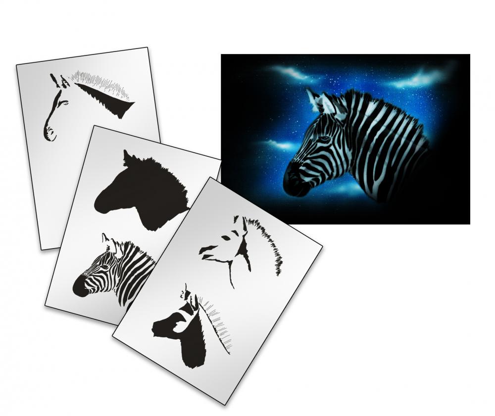 AS-158 Zebra Step by Step Airbrushschablone Größe S