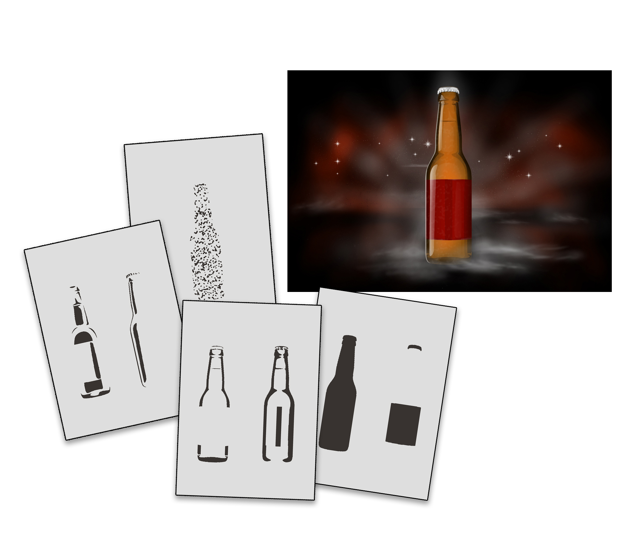 AS-260 Flasche Step by Step Airbrushschablone Größe XS