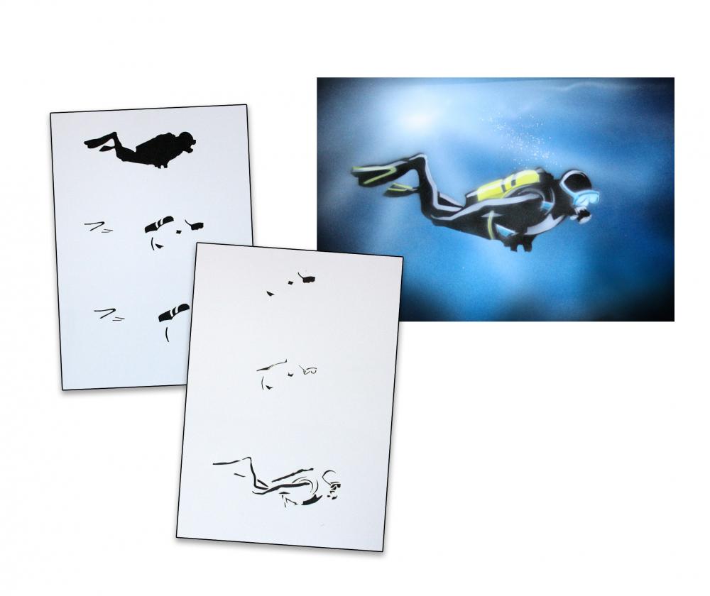 AS-093 Taucher Step by Step Airbrushschablone Größe XL