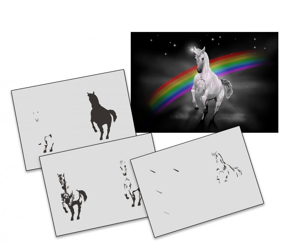 AS-302 Einhorn Step by Step Airbrushschablone Größe S