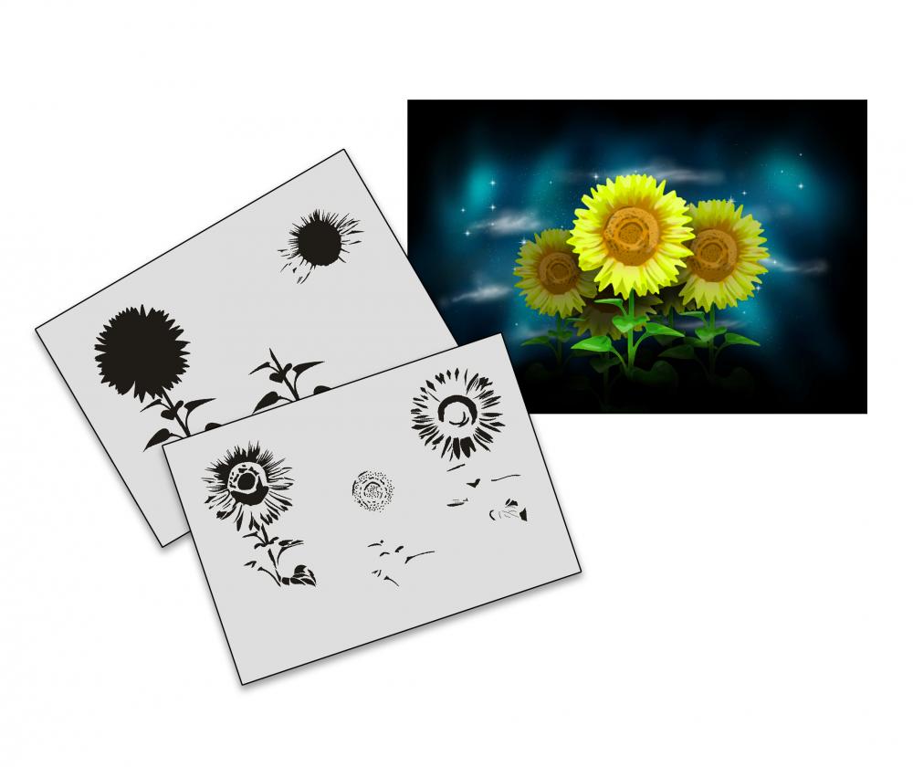 AS-191 Sonnenblume Step by Step Airbrushschablone Größe M