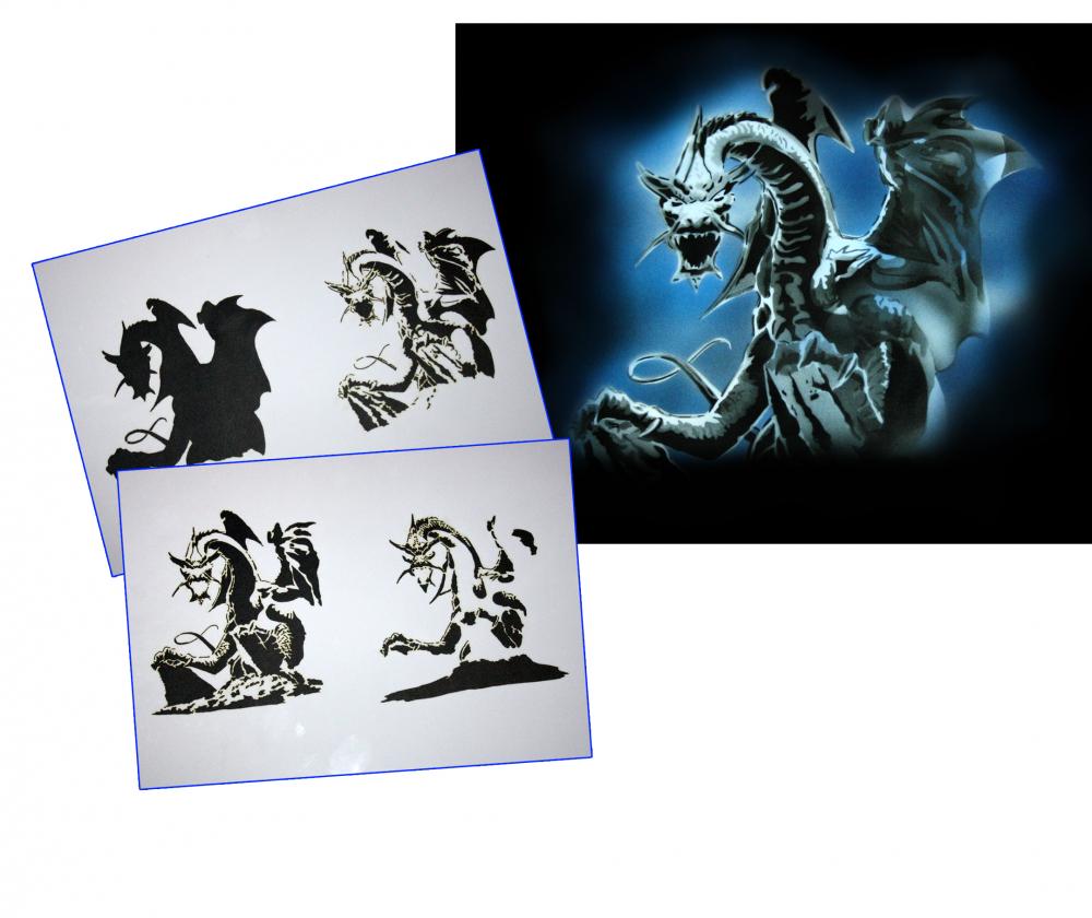 AS-073 Drache Step by Step Airbrushschablone Größe M