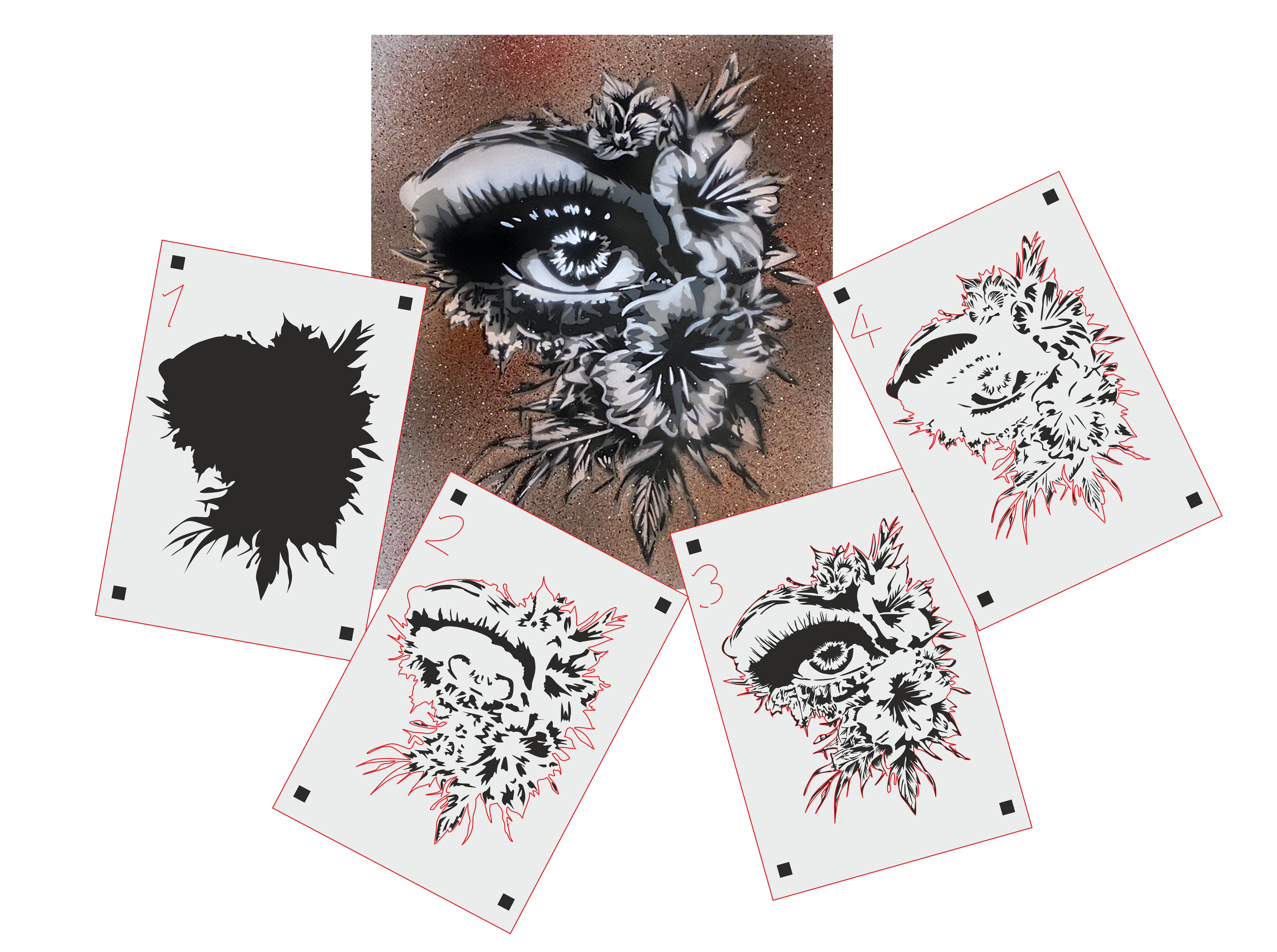 TS-004 Tattoo Style Schablone für Acryl, Airbrush, Spray, Lacke und Wandfarbe 