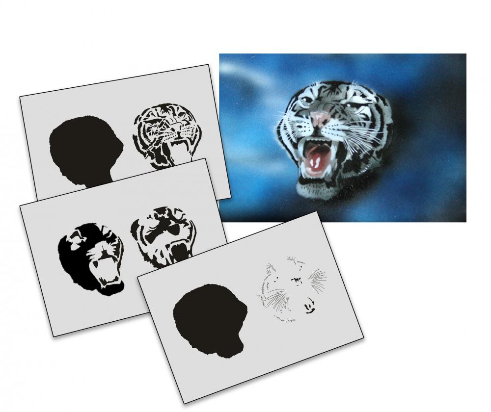 AS-013 Tiger Step by Step Airbrushschablone Größe XL