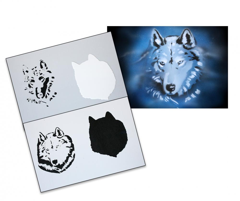 AS-086 Wolfskopf Step by Step Airbrushschablone Größe M
