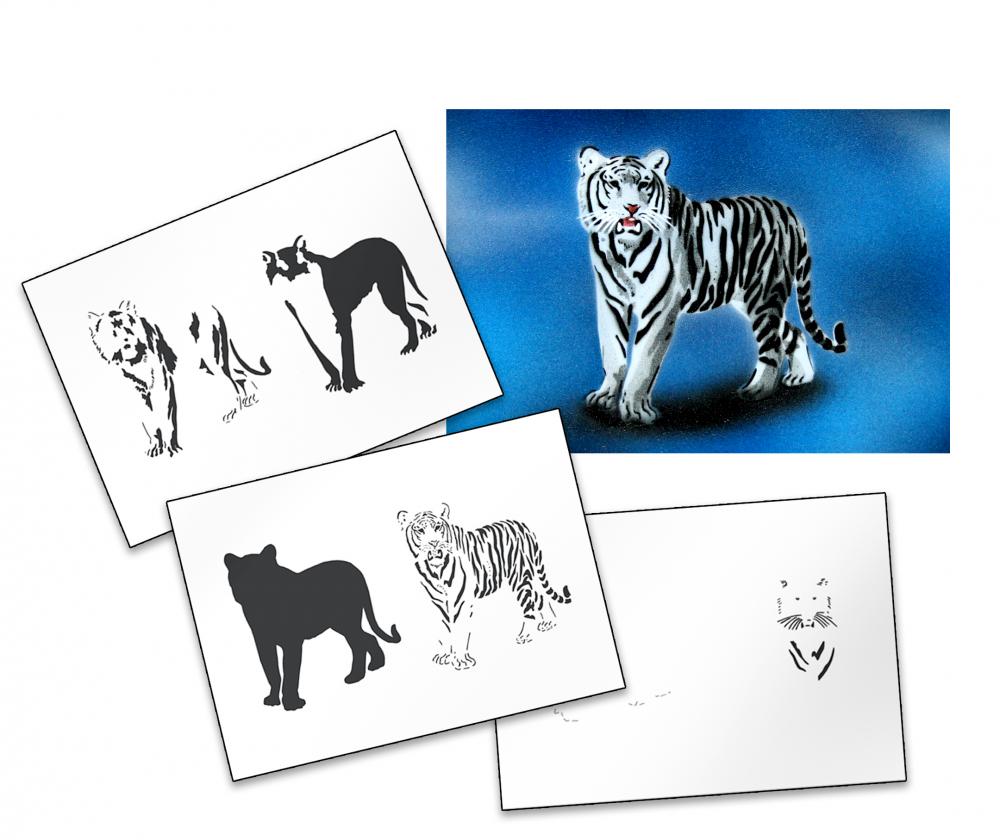 AS-006 Tiger Step by Step Airbrushschablone Größe XL