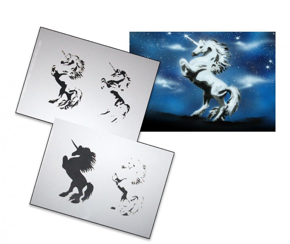 AS-021 Einhorn Step by Step Airbrushschablone Größe L