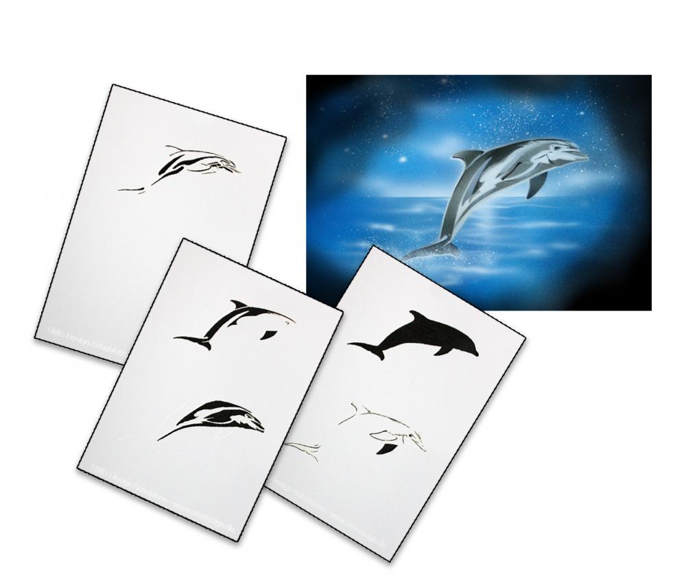 AS-037 Delphin Step by Step Airbrushschablone Größe L