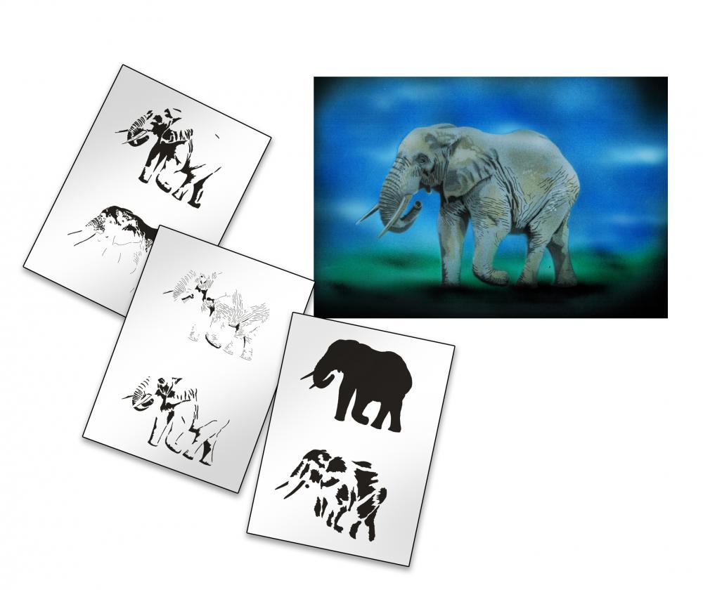 AS-155 Elefant Step by Step Airbrushschablone Größe XL