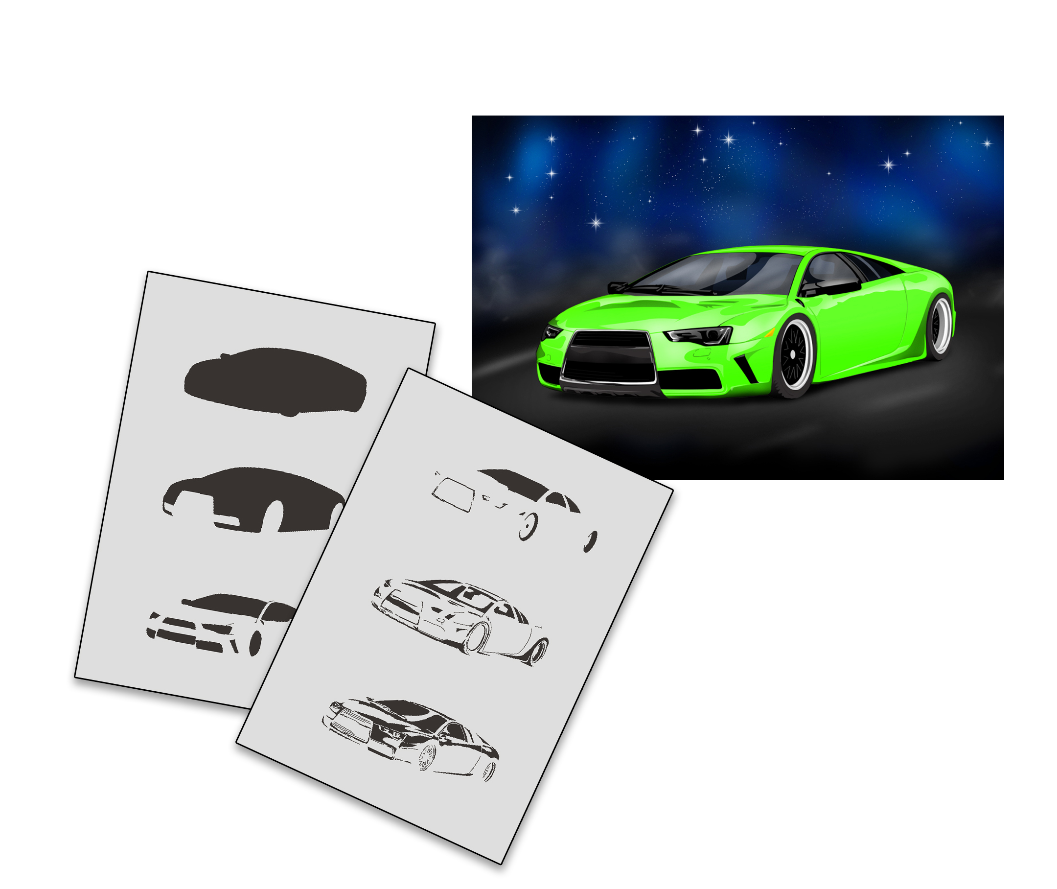 AS-251 Sportwagen Step by Step Airbrushschablone Größe XS