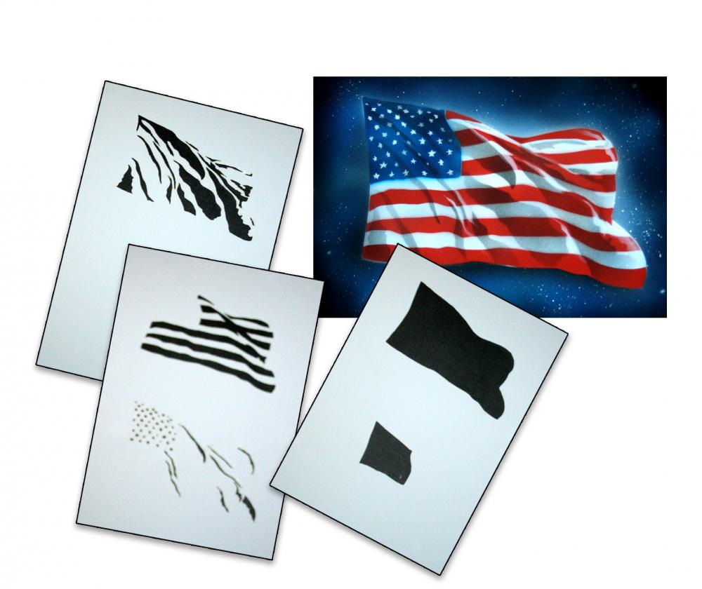AS-077 USA Flagge Step by Step Airbrushschablone Größe XS