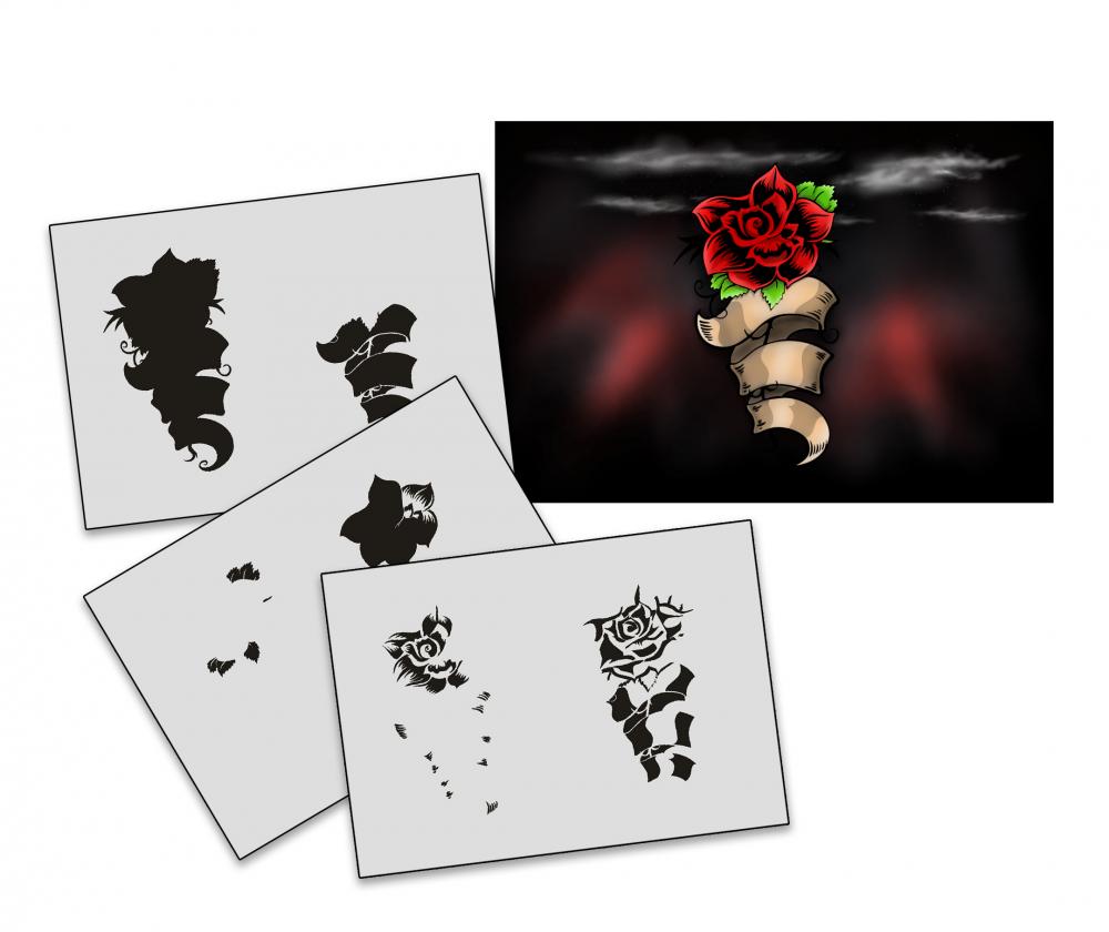 AS-207 Rosentattoo Step by Step Airbrushschablone Größe XS