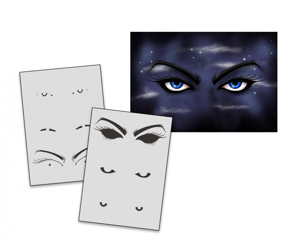 AS-206 Augen Step by Step Airbrushschablone Größe M