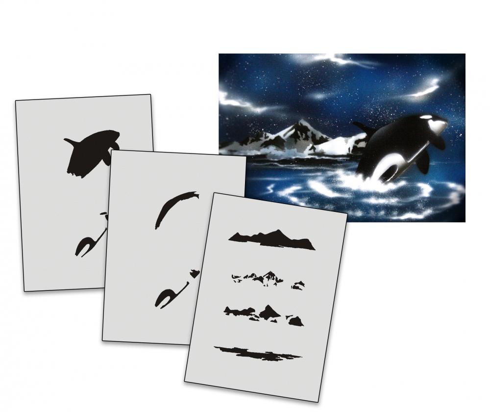 AS-028 Orca Step by Step Airbrushschablone Größe S