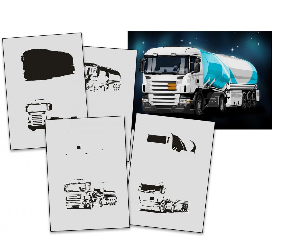AS-330 LKW Step by Step Airbrushschablone Größe L