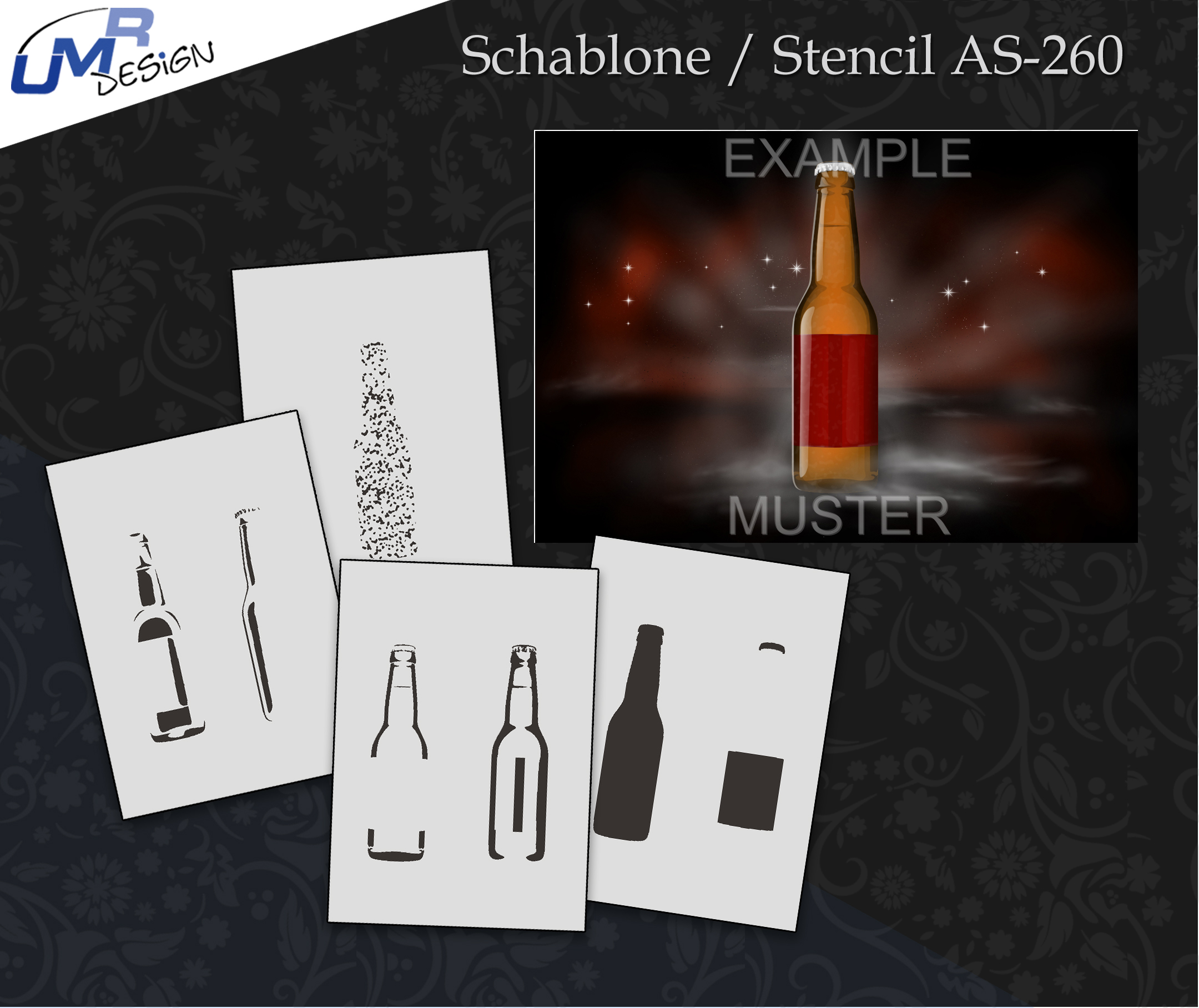 AS-260 Flasche Step by Step Airbrushschablone Größe M
