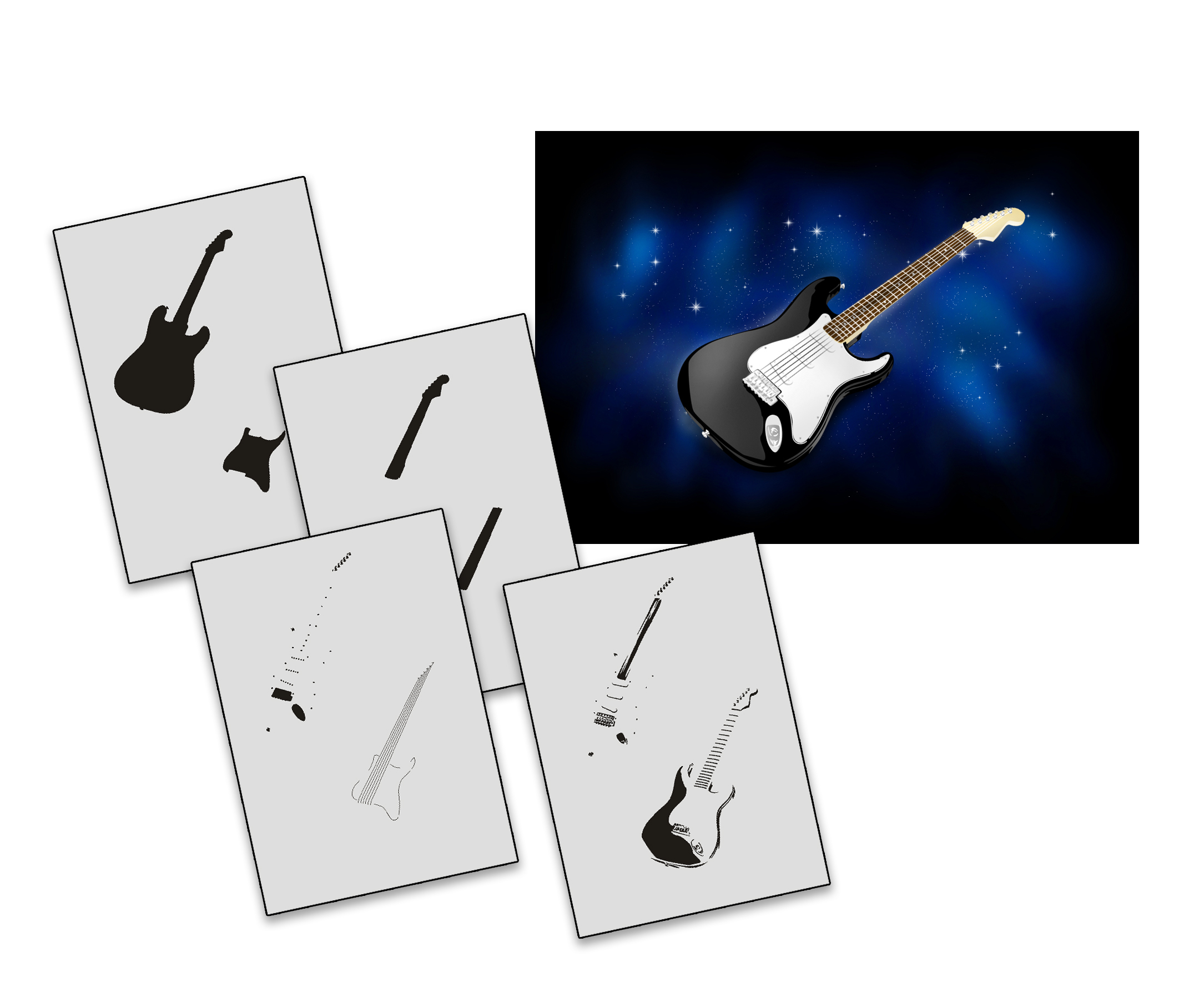 AS-266 Gitarre Step by Step Airbrushschablone Größe S