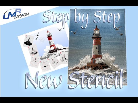 AS-398 Leuchtturm Step by Step Schablone für Acryl, Airbrush, Spray, Lacke und Wandfarbe  Größe M